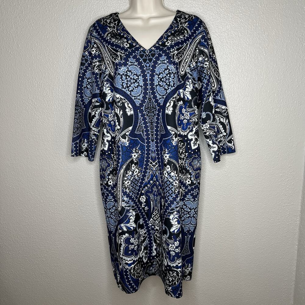 Chico's Blue Multi Paisley V-Neck Midi Dress